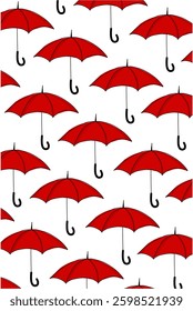 Red umbrella pattern repeated issolated on white. Red color object
