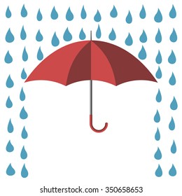 Red umbrella protecting against rain, isolated on white background, flat style. EPS 8 vector illustration, no transparency