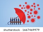Red umbrella protecting merchants immune novel coronavirus pneumonia infection