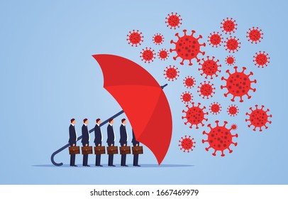 Красный зонт, защищающий торговцев иммунной новой коронавирусной пневмонией
