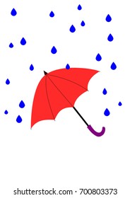 Red umbrella and rain