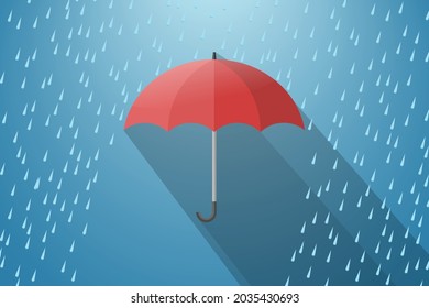 Red umbrella with rain drops. vector illustration