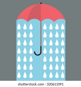Red umbrella with rain. Vector background.