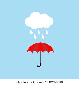 Red umbrella with rain. Vector illustration.