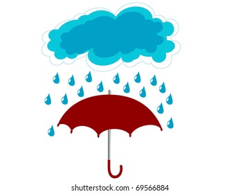 Red umbrella in rain - vector illustration
