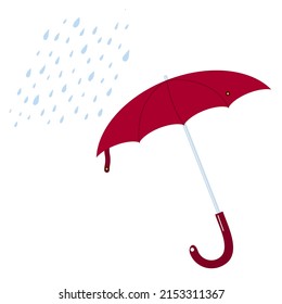 Red umbrella in rainy weather raindrops