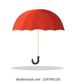 Red umbrella with shadow. Rain protection. Autumn. Isolated object on a white background. Simple vector illustration.