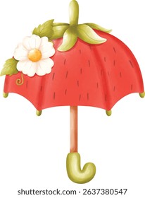 Red umbrella, red strawberry umbrella.