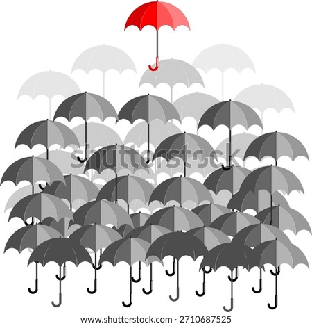 A red umbrella that is seen flying higher, superior and becoming a winner, a simple illustration that is good for business, marketing, motivation and education elements.