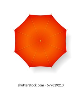 Red umbrella from the top isolated on white. Vector illustration.