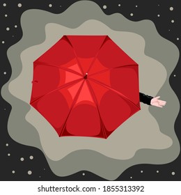Roter Regenschirm, Draufsicht. Vektorgrafik.