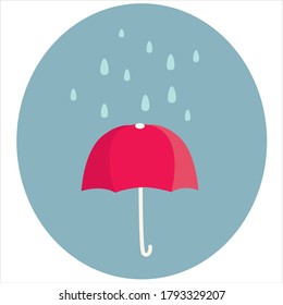 Paraguas rojos bajo la lluvia sobre fondo gris. Ilustración vectorial para diseño web, poligrafía, etc