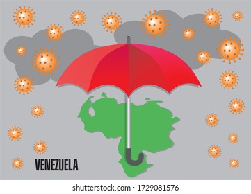 Red umbrella, Venezuela map, vector illustration. 