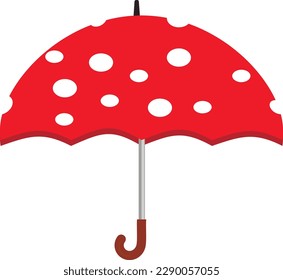 Red umbrella with white circles