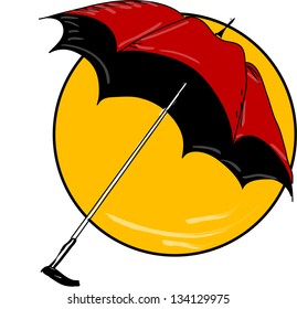 Red umbrella in yellow circle, vector ilustration