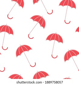 Red umbrellas on white background, seamless pattern, vector