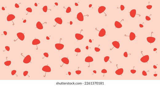Patrón de paraguas rojos en fondo de vectores rosados de gran escala, plantilla de diseño