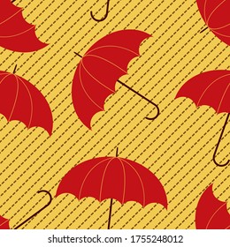 Red umbrellas and rain vector seamless pattern for decoration, wrapping paper, textile.