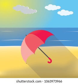 Red umbrellas and seaside on hot days. vector, illustration
