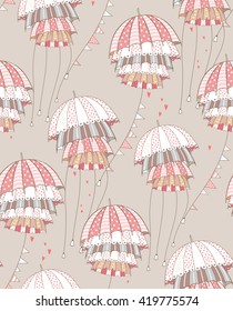 Red umbrellas. Vector pattern illustration.