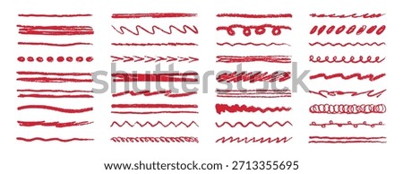 Red underline crayon pencil stroke hand drawn doodle. Vector illustration