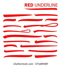 Red Underline. Set Red Vintage Underlines. Important Information. Vintage Handmade Elements For Housewarming Posters, Greeting Cards. Hand Drawn Highlighter. Vector Illustration