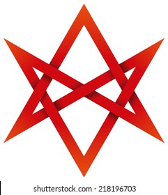 Red Unicursal Hexagram 3D - Six-pointed star that can be traced or drawn unicursally, in one continuous line rather than by two overlaid triangles. Illustration looks three-dimensional.