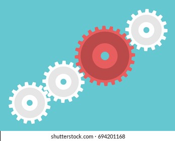 Red unique big leader cog wheel leading many white small ones. Leadership, management and organization concept. Flat design. EPS 8 vector illustration, no transparency, no gradients - Powered by Shutterstock - Get 15% off with code: PIKWIZARD15