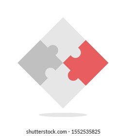 Red unique piece completing jigsaw puzzle. Innovation, uniqueness, connection, solution, individuality and teamwork concept. Flat design. EPS 8 vector illustration, no transparency, no gradients