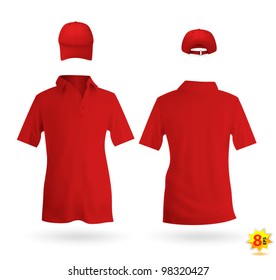 Red Unisex Uniform Template Set: Polo Shirt And Baseball Cap