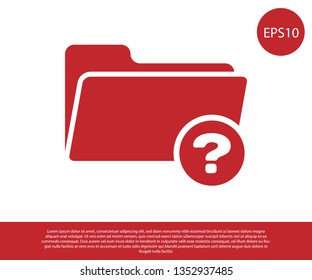 Red Unknown directory icon isolated on white background. Magnifying glass and folder. Vector Illustration