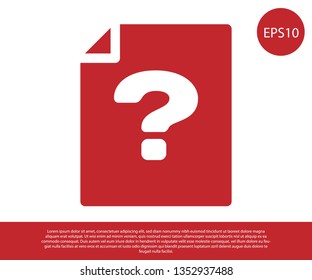 Red Unknown document icon isolated on white background. File with Question mark. Hold report, service and global search sign. Vector Illustration
