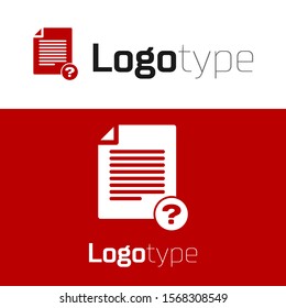 Red Unknown document icon isolated on white background. File with Question mark. Hold report, service and global search sign. Logo design template element. Vector Illustration