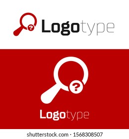 Red Unknown search icon isolated on white background. Magnifying glass and question mark. Logo design template element. Vector Illustration
