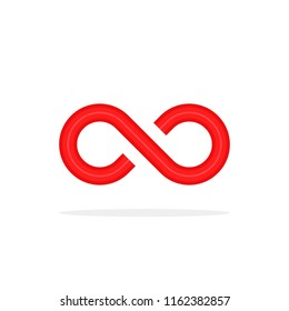 red unlimited icon like infinity logo. concept of daily routine for ever or life time and infinite of the universe. flat modern simple loop logotype graphic thin line art design isolated on white