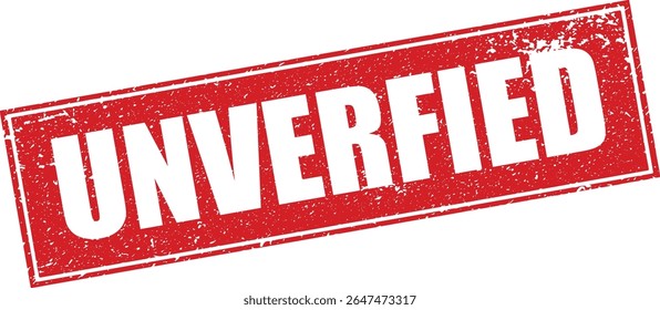 Red Unverified Rubber Stamp Word Text Written in Reverse Grunge Button Vector in Double Sharp Border, Vintage, Transparent Background