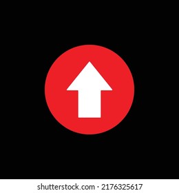 Botón rojo de carga, icono de envío con flecha apuntando aislado en fondo negro