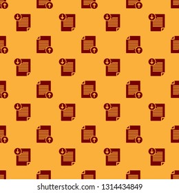 Red Upload file icon isolated seamless pattern on brown background. File document symbol. Document arrow. Flat design. Vector Illustration