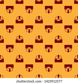 Red Upload inbox icon isolated seamless pattern on brown background. Extract files from archive.  Vector Illustration