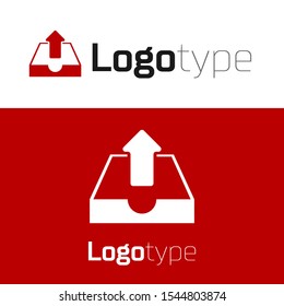 Red Upload inbox icon isolated on white background. Logo design template element. Vector Illustration