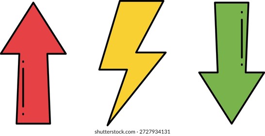 Red upward arrow yellow lightning bolt green downward arrow red arrow green arrow