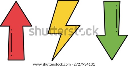 Red upward arrow yellow lightning bolt green downward arrow red arrow green arrow