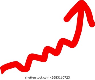 Seta vermelha ascendente tendendo indicando crescimento e progresso positivo em um limpo mostrando melhoria do mercado em fundo branco