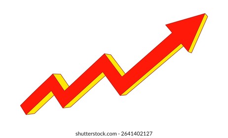 Red upward zigzag arrow with yellow shadow symbolizing growth, success, or positive progress