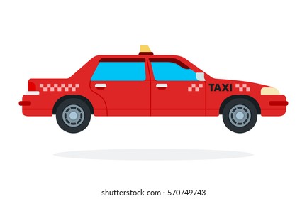 Red urban taxi vector flat material design isolated on white