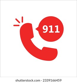 red urgent call with handset like 911. concept delivery service or crisis support helpdesk or risk popup. simple flat style trend modern logotype graphic design isolated on white background