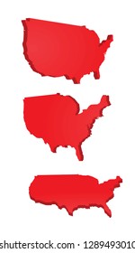 Red  USA map 3D perspective view. vector illustration