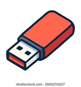 red usb flash drive data digital flat color vector illustration template design