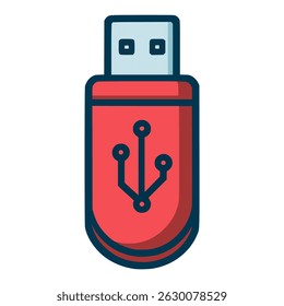red usb flash drive storage memory data flat color vector illustration template design