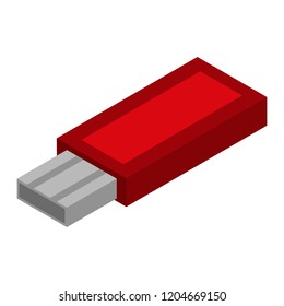 Red usb flash icon. Isometric of red usb flash vector icon for web design isolated on white background